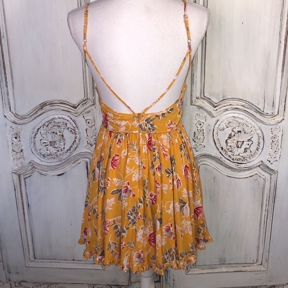 Angel Biba Mustard Color Floral Spaghetti Strap Festival Babydoll Dress Size S - Picture 13 of 13